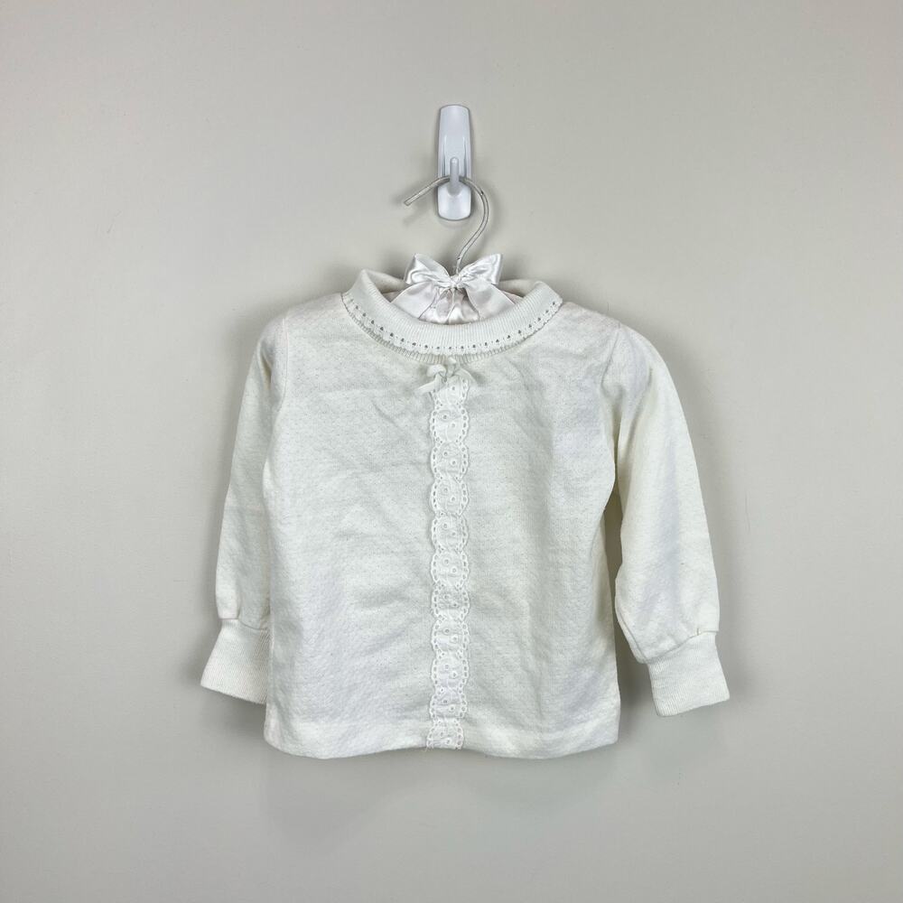 Vintage Healthtex White Eyelet Bow Turtleneck Top 24 Months USA